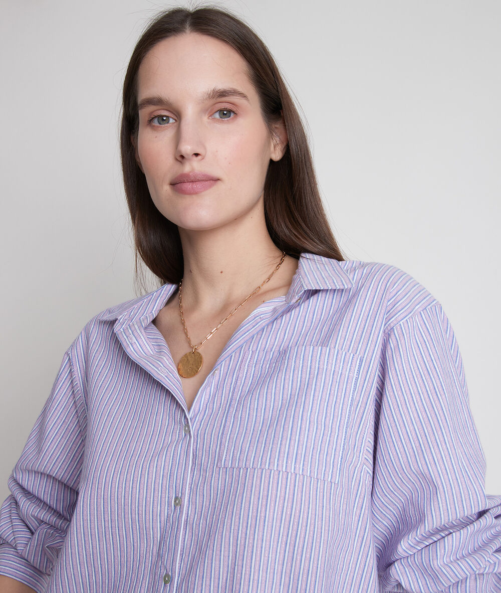 Chemise large en coton à rayures mauve adila parme.