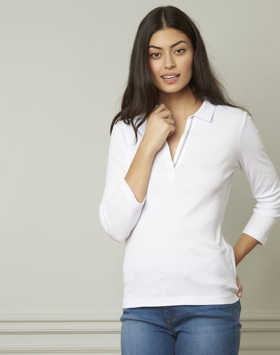Tee-shirt blanc encolure V en lurex Primerose | 1-2-3 Tee-shirt blanc encolure V en lurex Primerose PhotoZ | 1-2-3