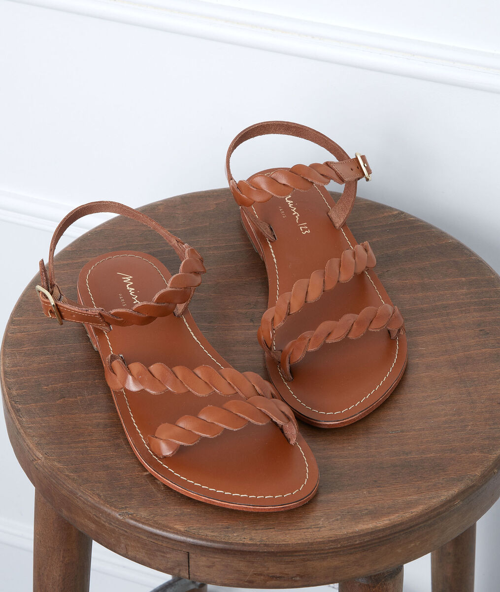 Sandales plate en cuir camel Gema | 1-2-3 Sandales plate en cuir camel Gema PhotoZ | 1-2-3