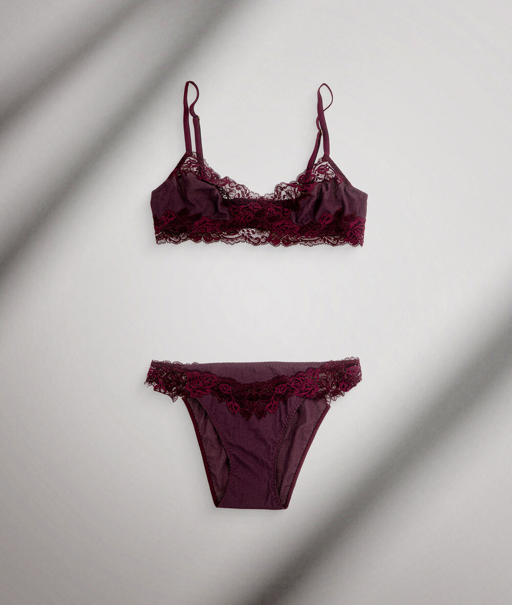 Soutien-gorge corbeille en tulle coton et dentelle française lie de vin jeanne bordeaux.