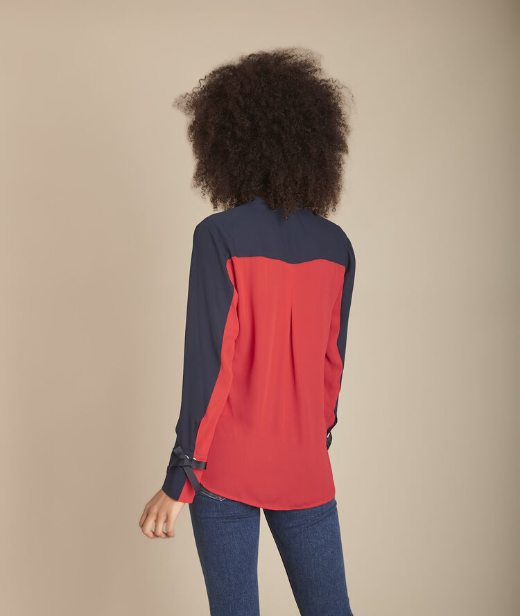 Zweifarbige marineblaue bluse mit ösen an manschetten marinette marineblau.