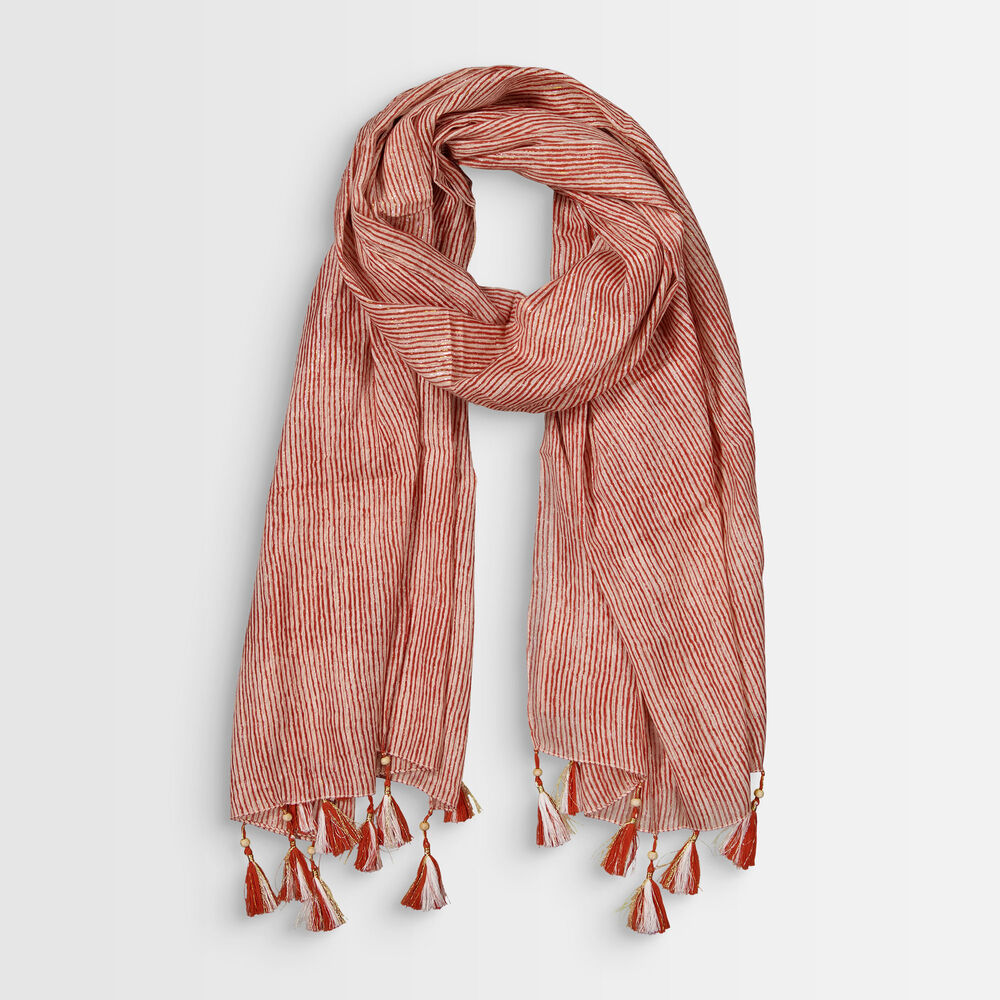 Foulard rayé goyave à franges bayron goyave.