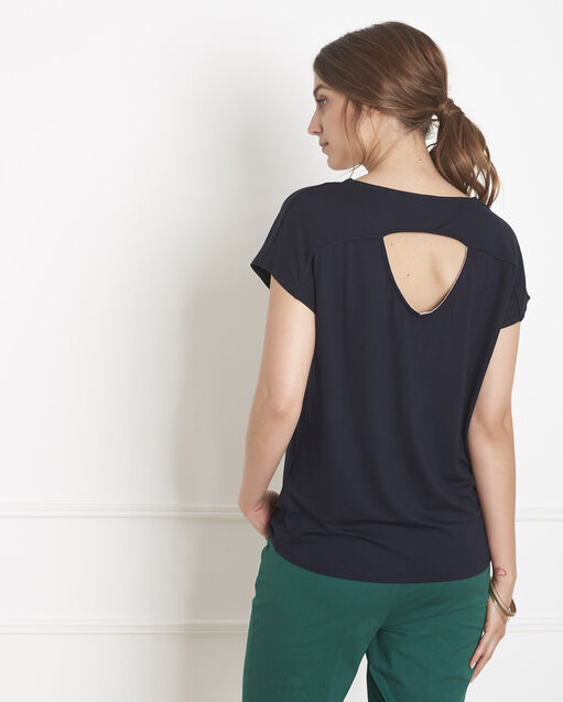 Marinefarbenes t-shirt mit lurex-ausschnitt petronille marineblau.