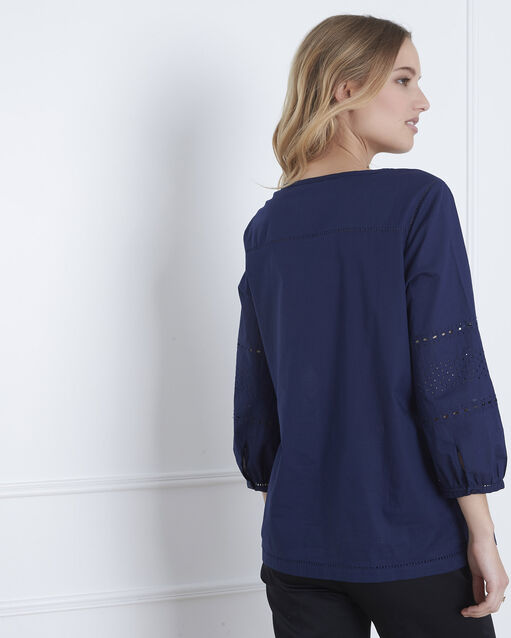 Marineblaue bluse mit englischer stickerei verveine tintenblau.