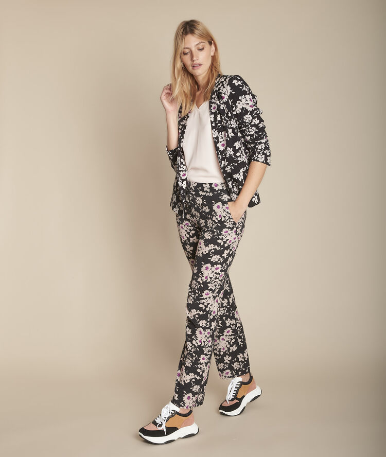 Lichte zwarte broek met bloemenprint efron noir.