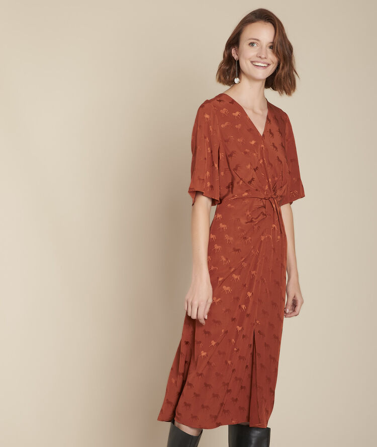 Acajou jurk van jacquard met paardenprint imagine caramel.