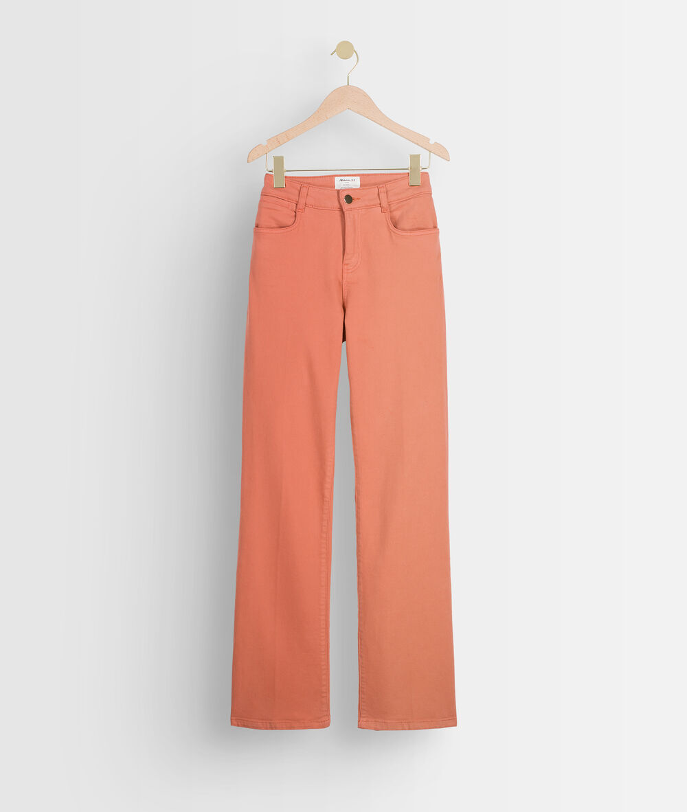 Jean droit et taille haute en denim pêche fidji surteint pêche.