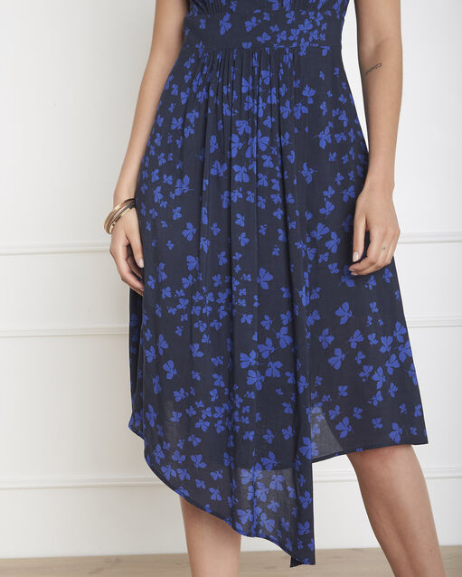 Robe marine imprimé fleuri asymétrique lohan marine.