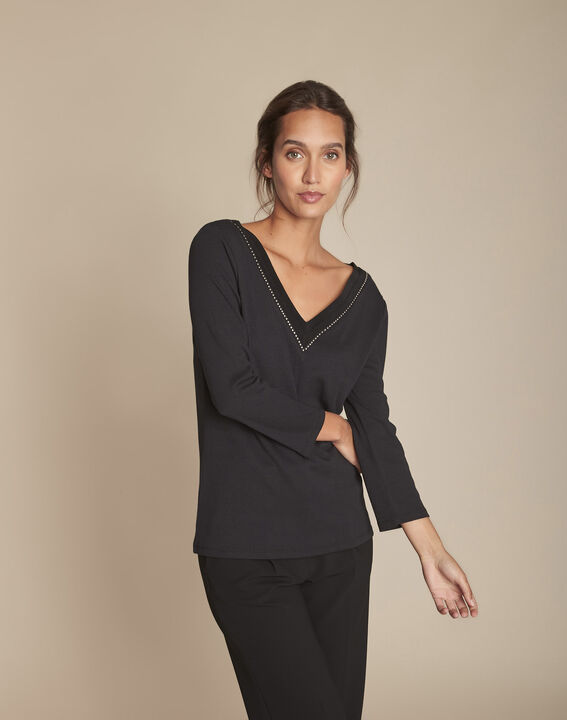 Tee-shirt noir col V Carla | 1-2-3 Tee-shirt noir col V Carla PhotoZ | 1-2-3
