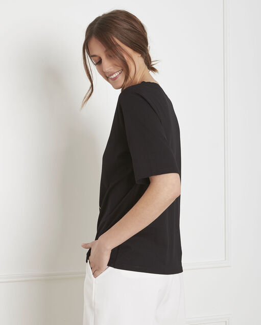 Tee-shirt noir motif floral palais noir.