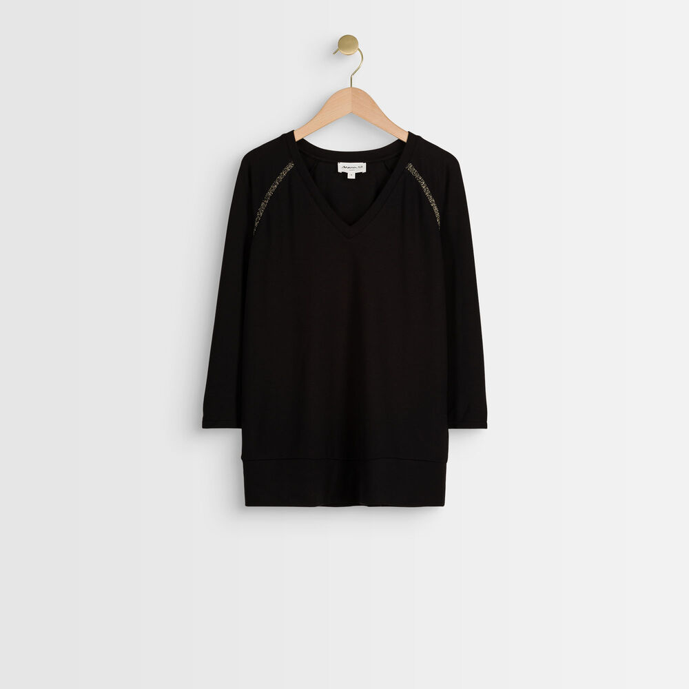 Tee-shirt fantaisie col v darcy noir.