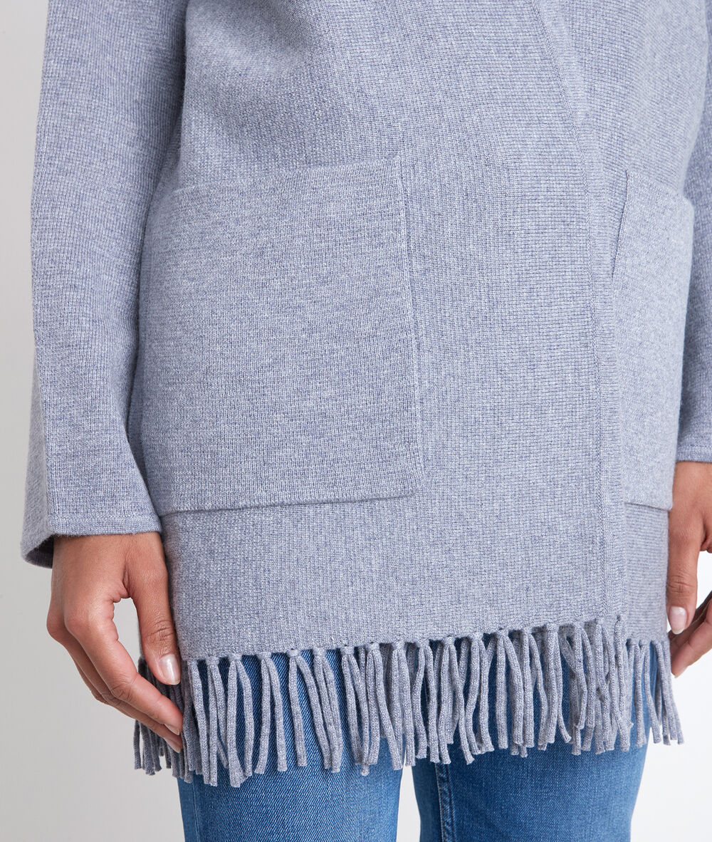 Veste en maille frangée grise roxie gris perle.