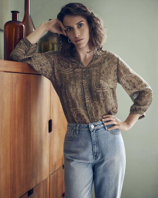 Blouse kaki imprimé cachemire Martine (1) - Maison 123