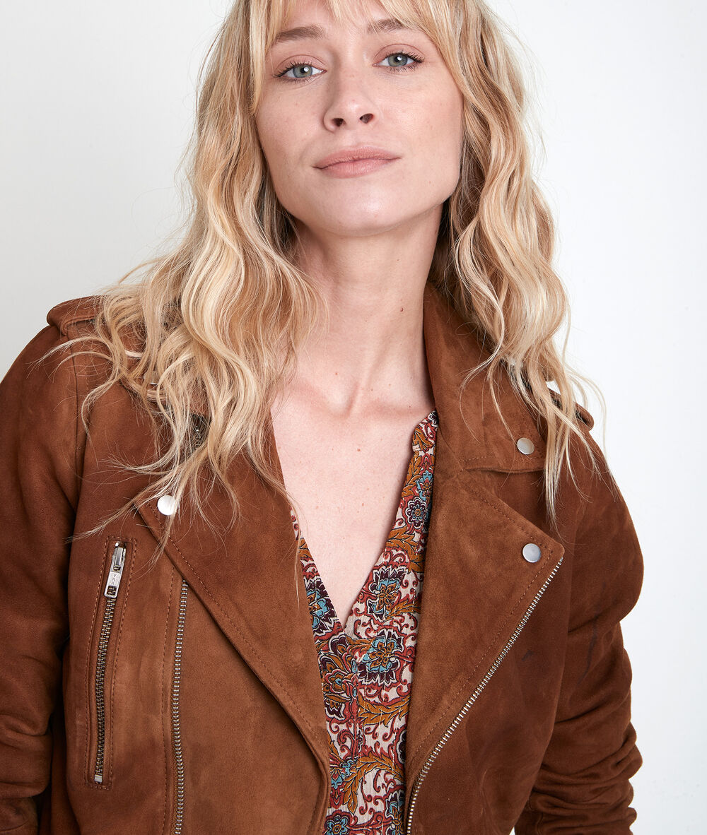 Veste en cuir velours camel tommy camel.