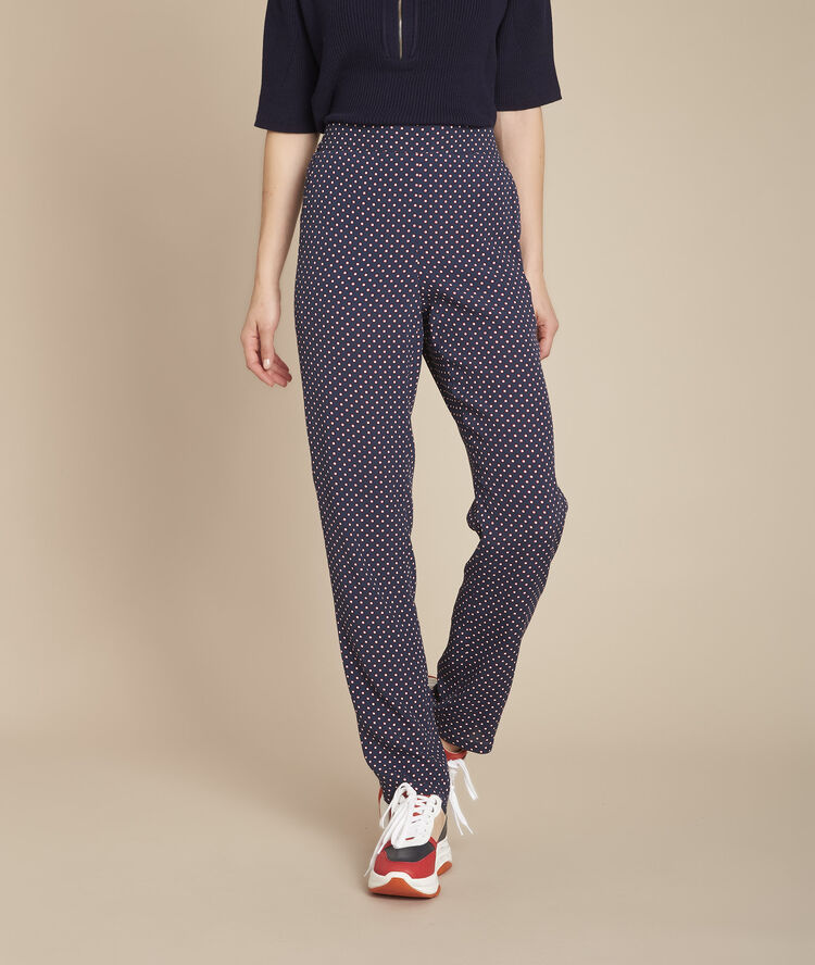 Marineblauwe sigaretbroek met stippenprint garry marine.