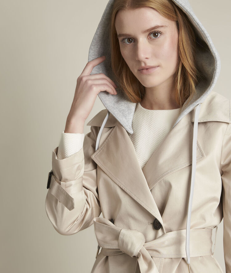 Trench beige long capuche florienne greige.