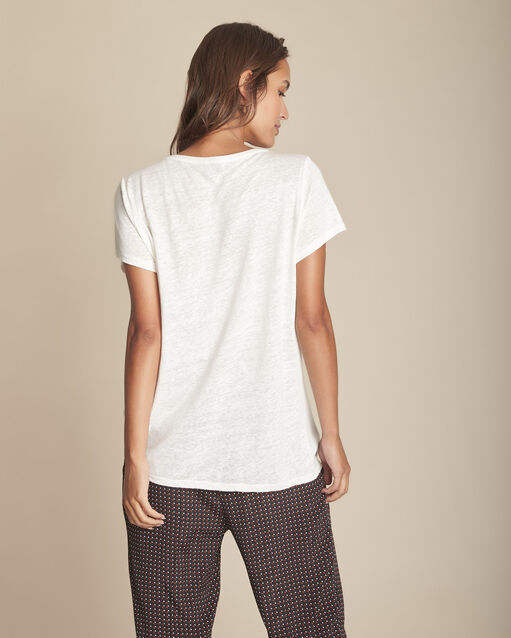 Tee-shirt écru en lin encolure fantaisie panette ecru.
