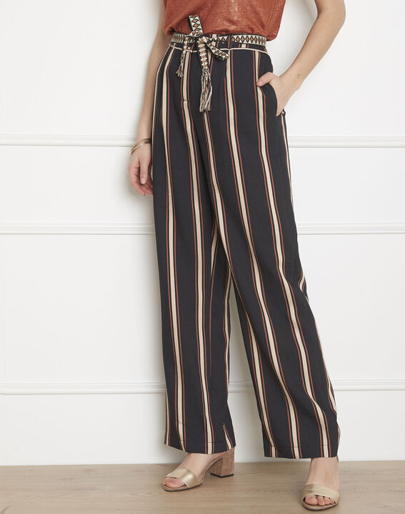 Pantalon noir rayé ceinture fluide Gustave | 1-2-3 Pantalon noir rayé ceinture fluide Gustave PhotoZ | 1-2-3