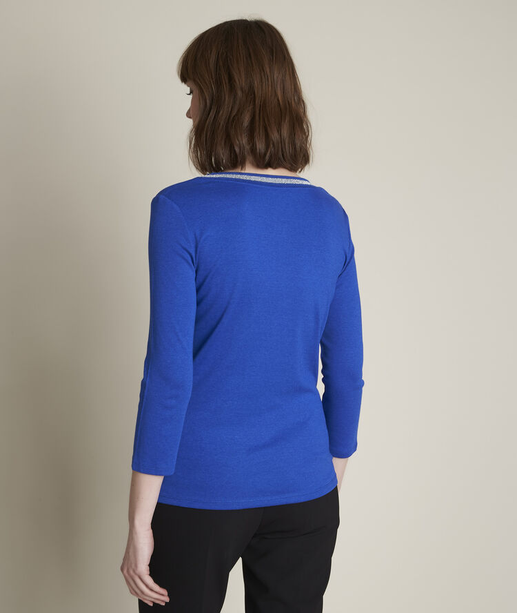Tee-shirt bleu col fantaisie calypso cobalt.