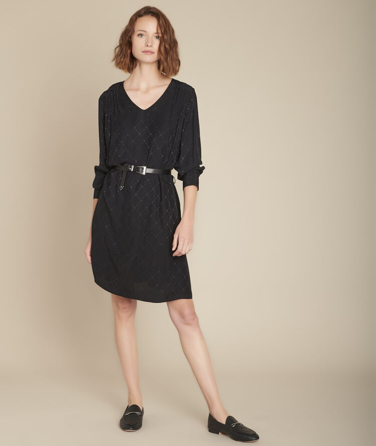 Jurk van jacquard met ceintuur iliesse noir.