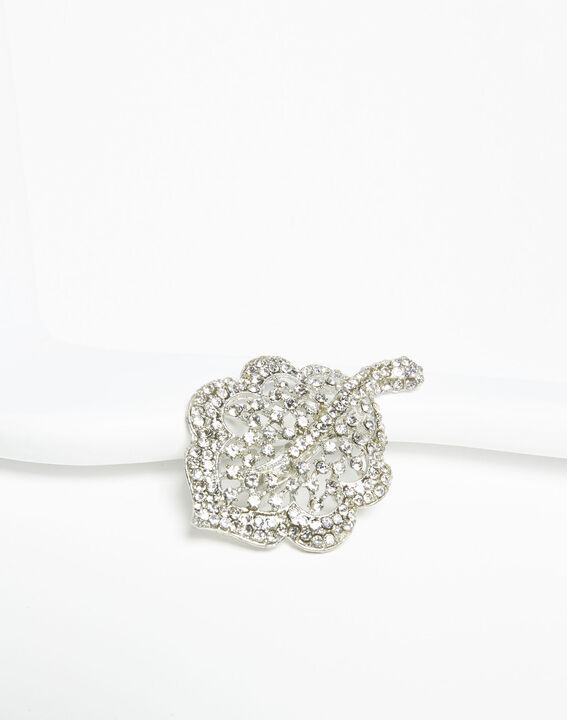 Broche feuille argent et pierres argentées Xav | 1-2-3 Broche feuille argent et pierres argentées Xav PhotoZ | 1-2-3