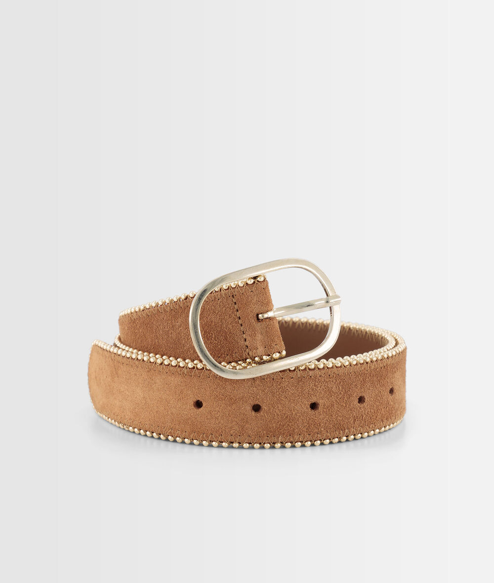 Ceinture camel en cuir bordé de clous jasmine camel clair.