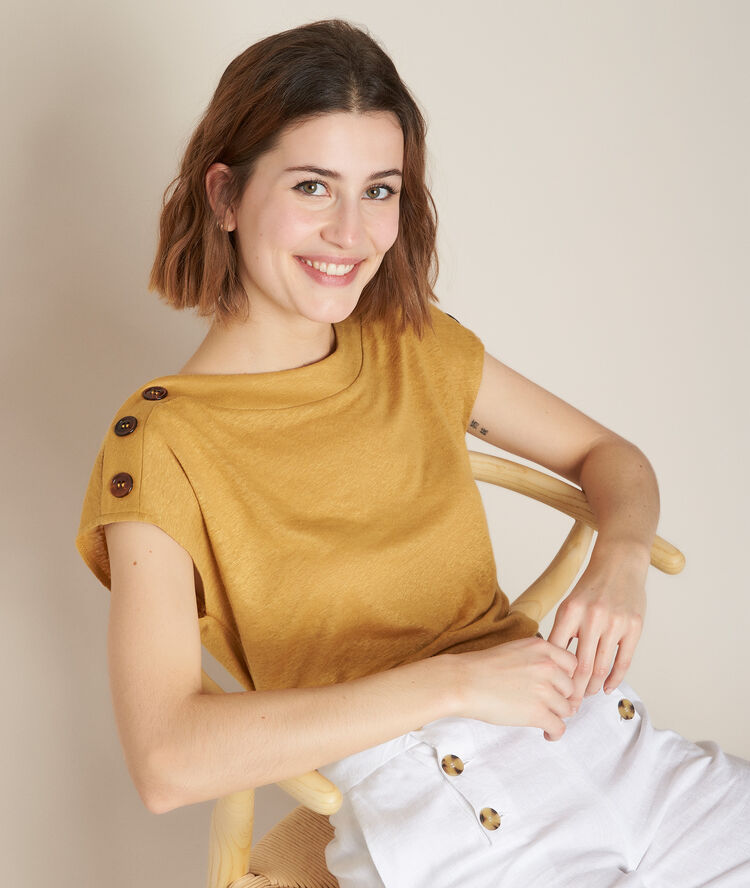 Tee-shirt en lin ocre royal krijt.