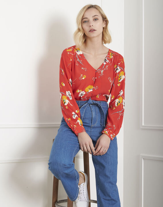 Blouse rouge imprimé fleuri Vanity | 1-2-3 Blouse rouge imprimé fleuri Vanity PhotoZ | 1-2-3
