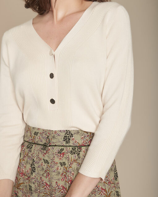 Pull beige jersey et côte fabienne ficelle.