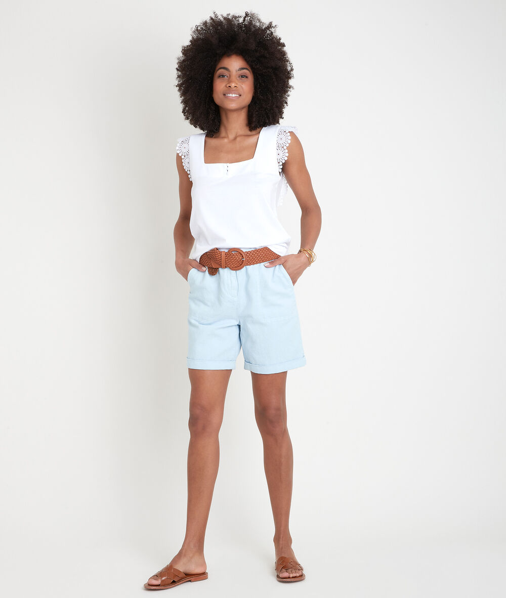 Top débardeur blanc à épaules brodées irmine blanc.