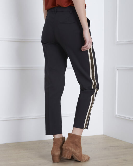 Pantalon noir cigarette bande latérale golden blanc casse.
