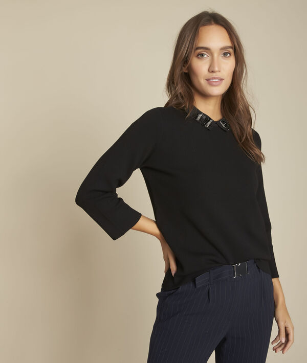 Pull noir encolure fantaisie Fascinant | 1-2-3 Pull noir encolure fantaisie Fascinant PhotoZ | 1-2-3
