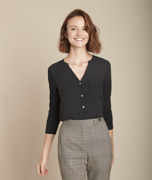 Blouse noire boutons nacrés Genna bis | 1-2-3 Blouse noire boutons nacrés Genna bis PhotoZ | 1-2-3