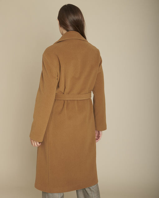 Manteau long ceinturé tori camel.