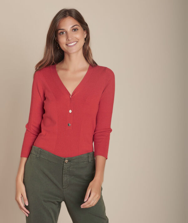 Backsteinfarbener Pullover aus Jersey und Rippstrick Fabienne | 1-2-3 Backsteinfarbener Pullover aus Jersey und Rippstrick Fabienne PhotoZ | 1-2-3