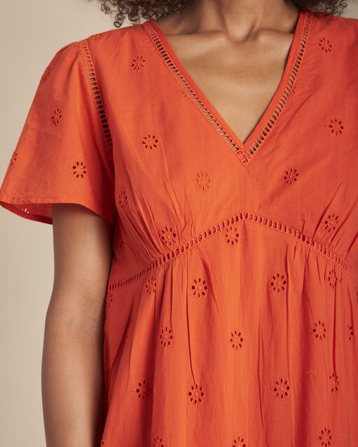 Robe orange longue broderie anglaise lima orange.