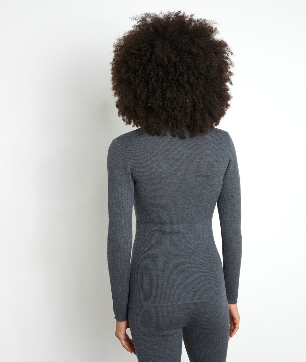 Antracietgrijs t-shirt met lange mouwen van geribd en gerecycled wol tayron anthracite.