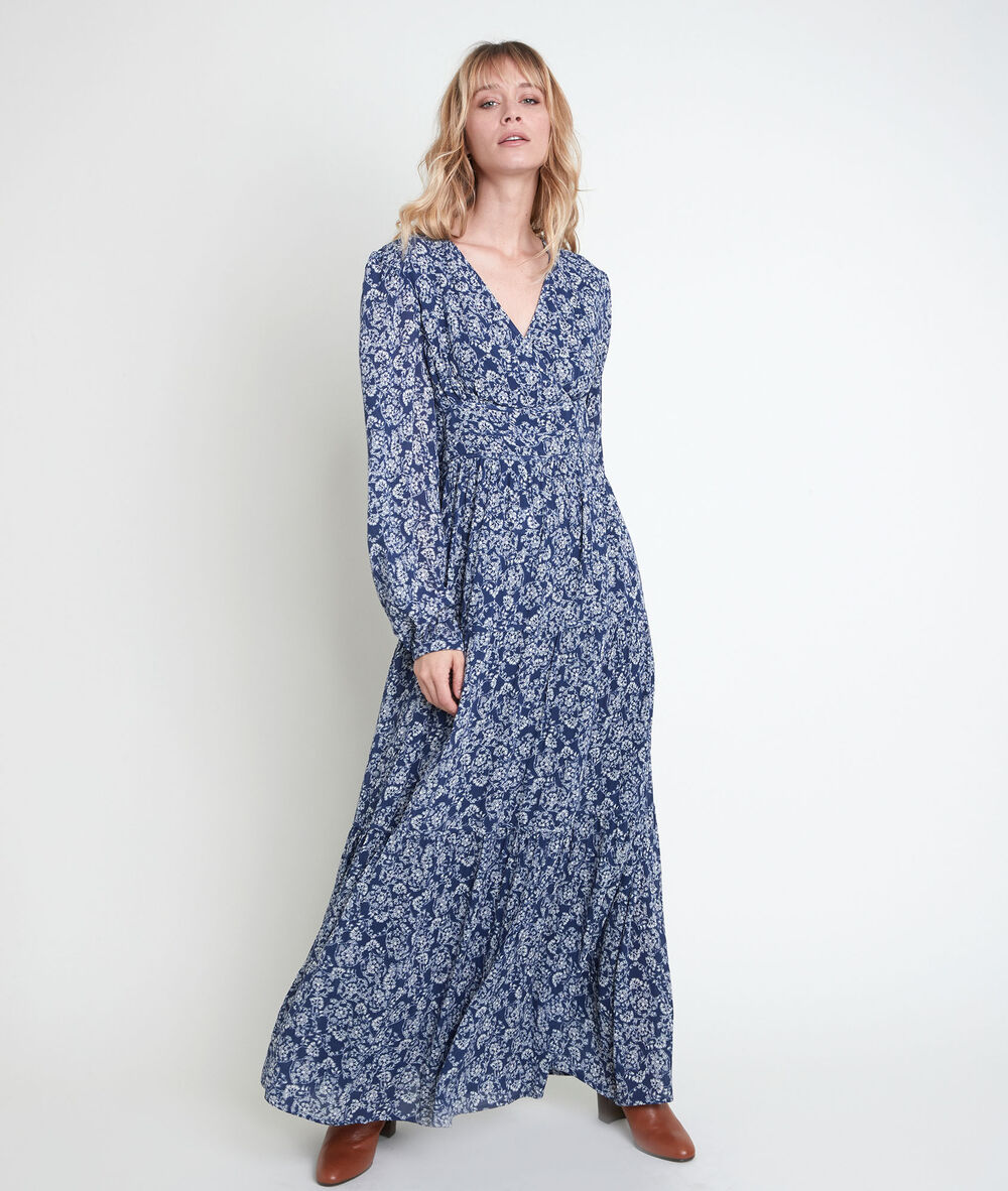 Robe longue imprim&eacute;e leonor marine.