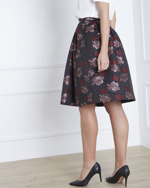 Jupe noire imprimé fleuri jacquard steffy noir.