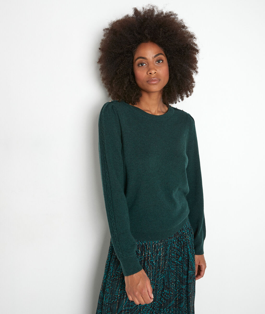 Pull à manches bouffantes vert foncé Trystan | 1-2-3 Pull à manches bouffantes vert foncé Trystan PhotoZ | 1-2-3