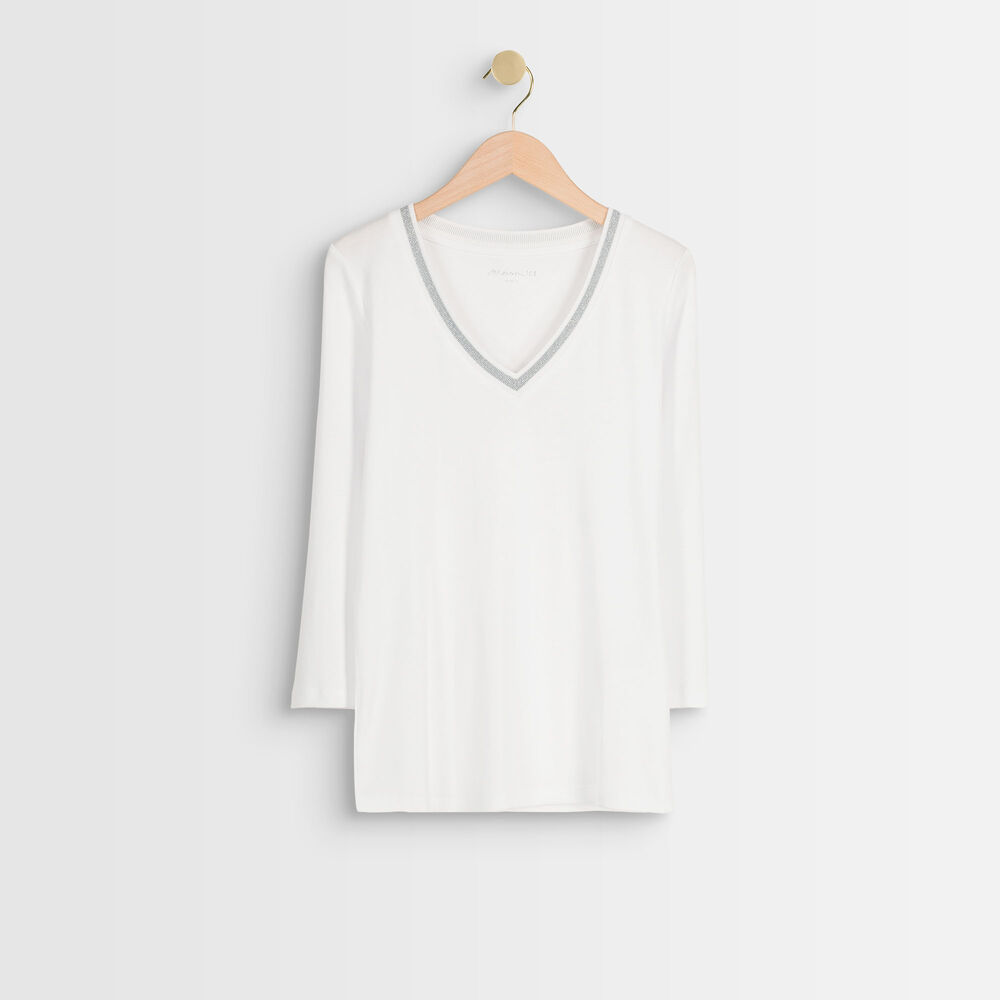 Tee-shirt blanc encolure fantaisie calypso blanc.
