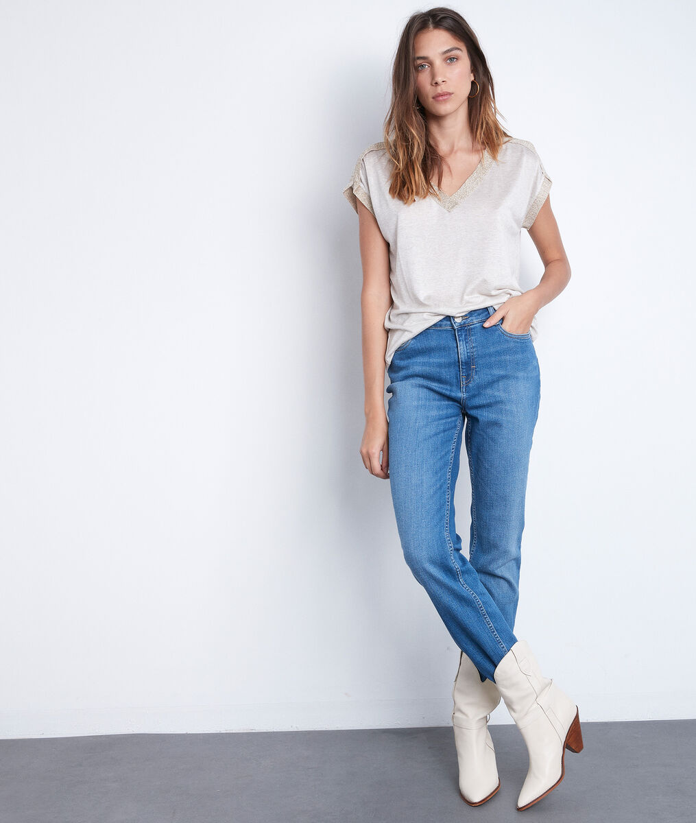 Tee-shirt beige col V Irene | 1-2-3 Tee-shirt beige col V Irene PhotoZ | 1-2-3