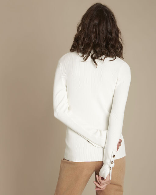 Pull beige côtelé formidable gris/blanc.
