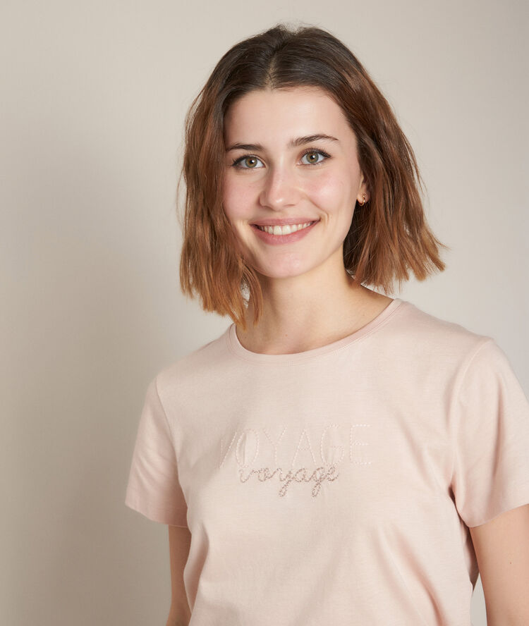 Tee-shirt sérigraphié rose rio indigo.