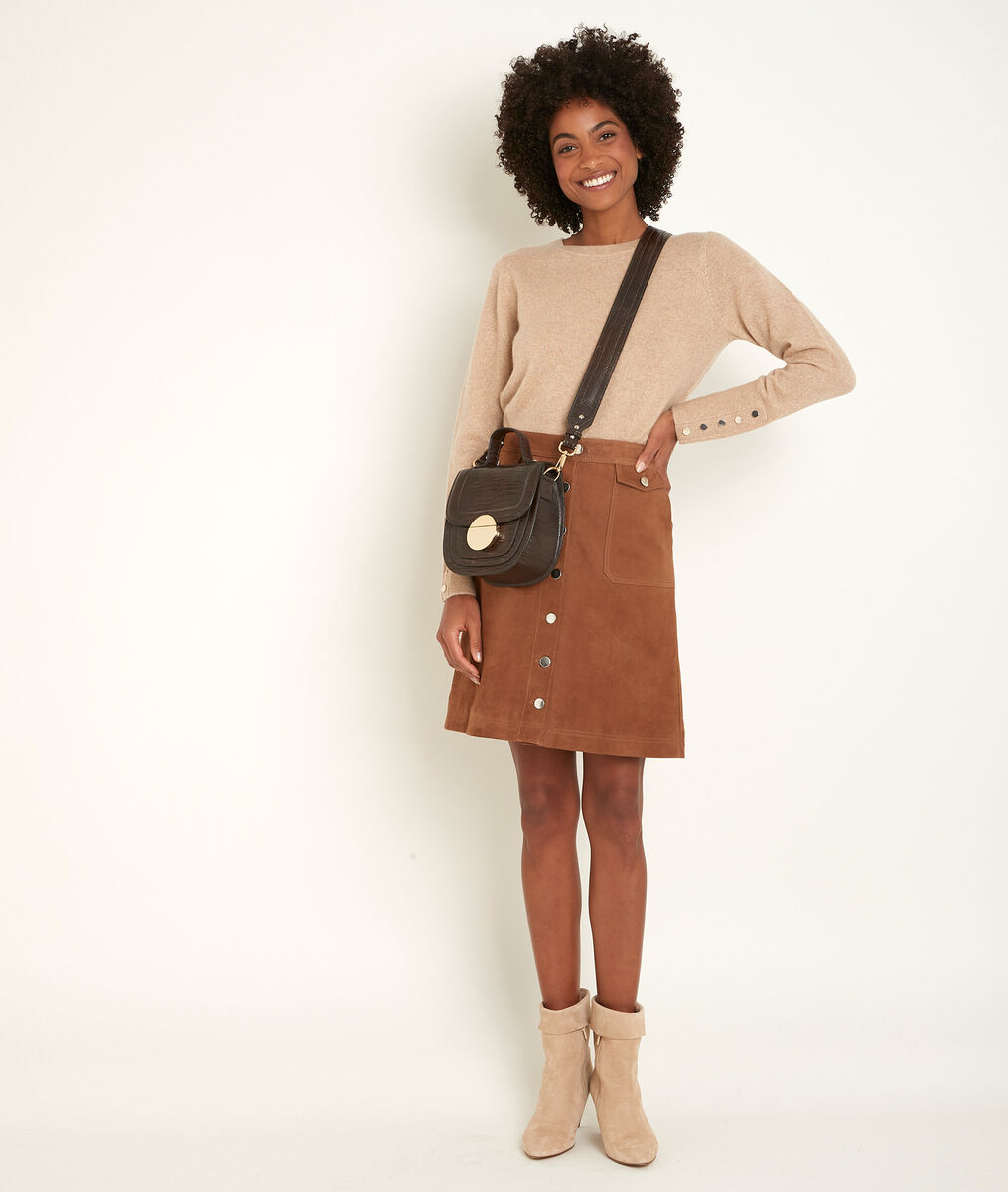 Jupe en cuir velours camel Ambre | 1-2-3 Jupe en cuir velours camel Ambre PhotoZ | 1-2-3
