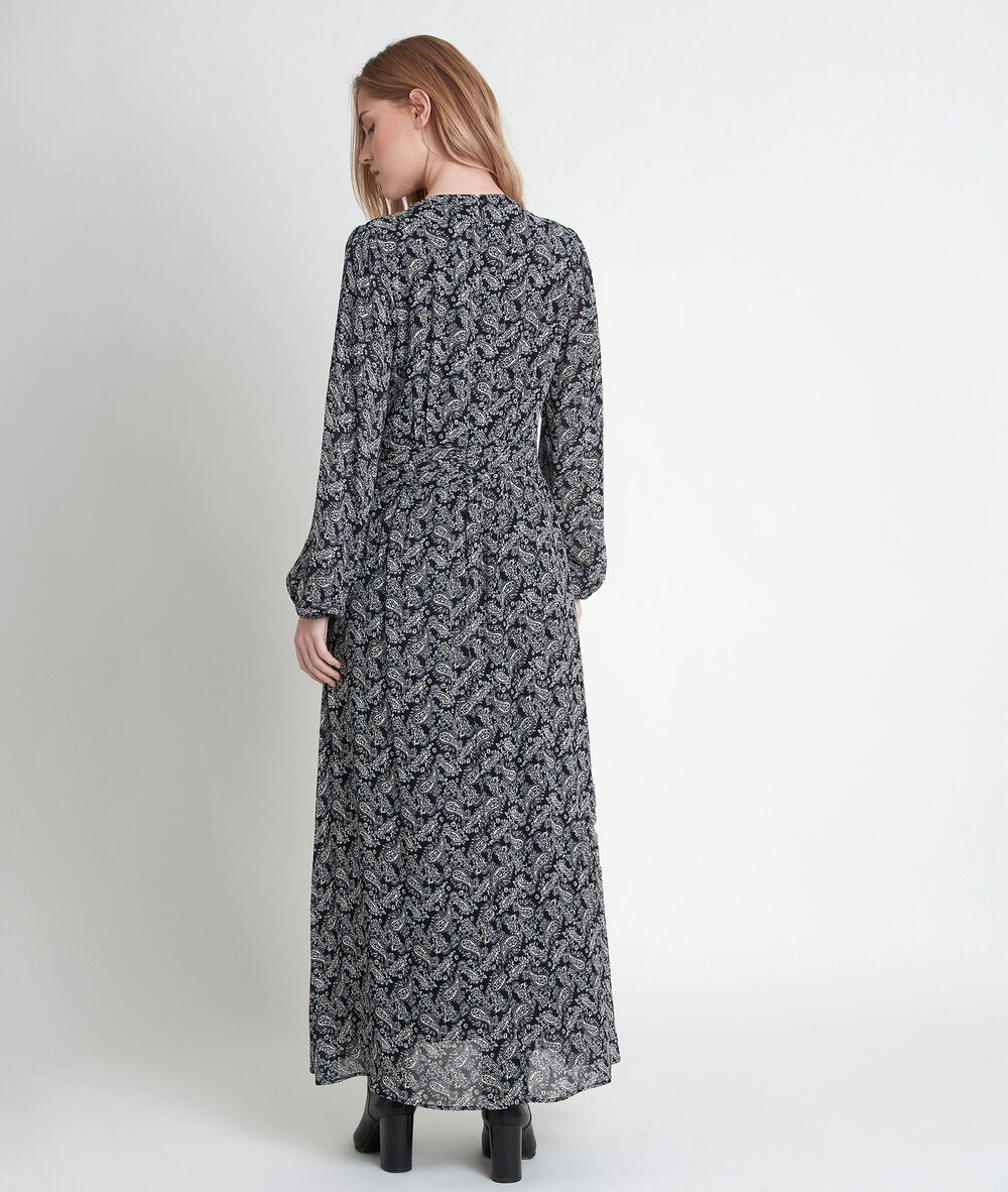Robe longue imprimé cachemire lea noir.