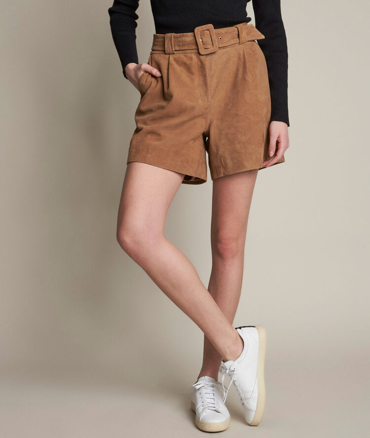 Shorts aus veloursleder imani helles camel.