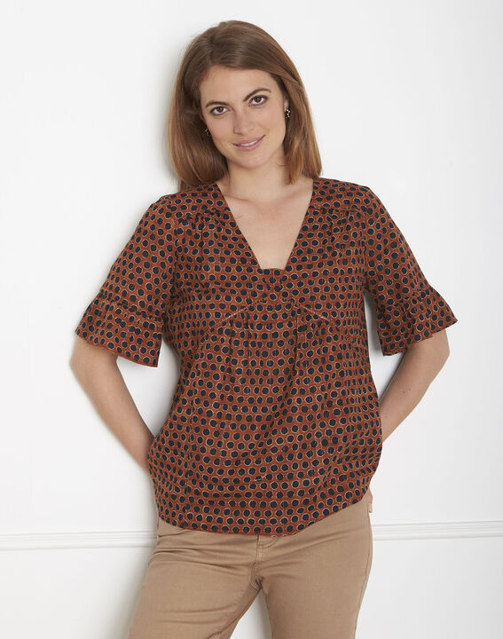 Blouse acajou imprimée Velena | 1-2-3 Blouse acajou imprimée Velena PhotoZ | 1-2-3