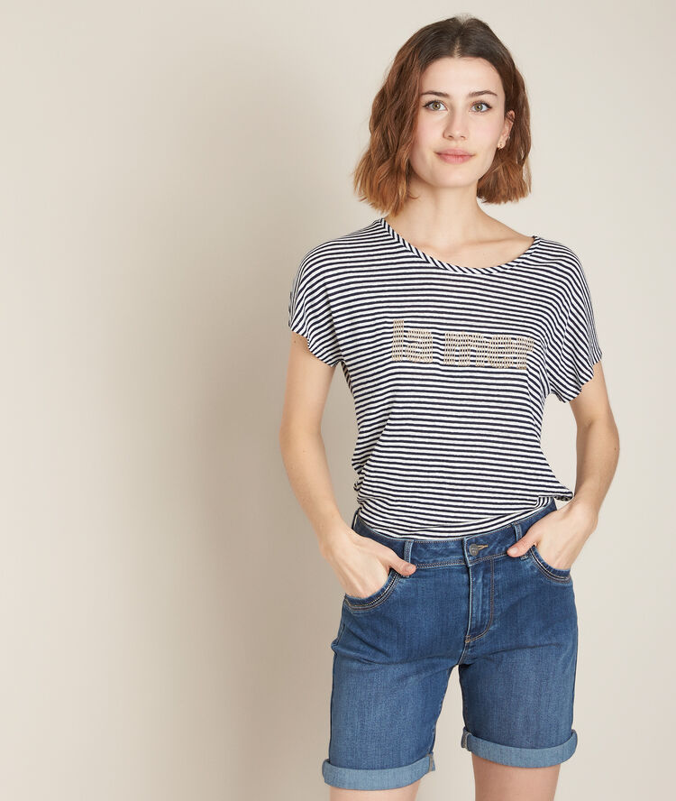 Tee-shirt ray&eacute; en lin m&eacute;lang&eacute; rioni pistache.