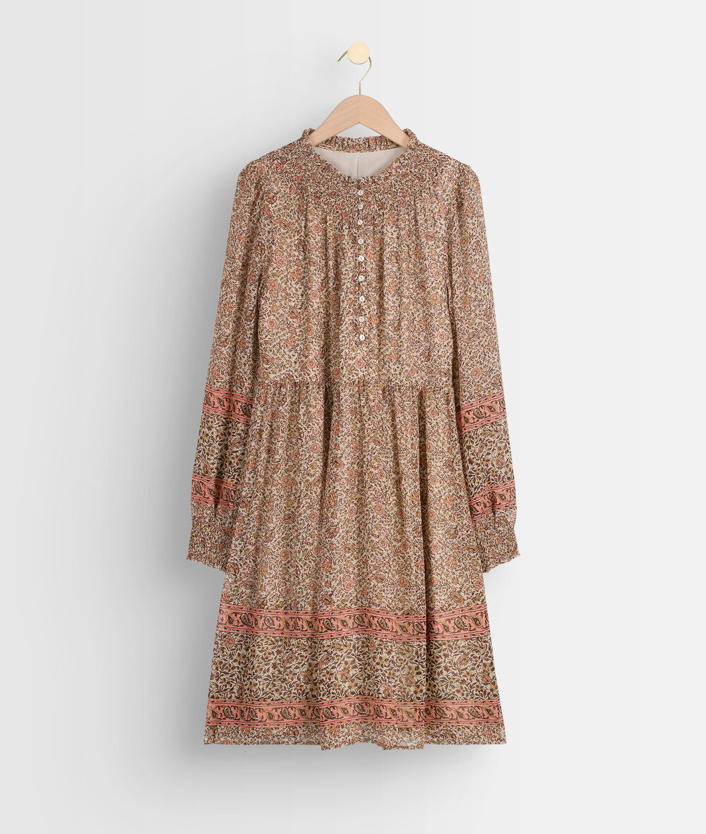 Robe courte imprimée vieux rose sharon poudre.